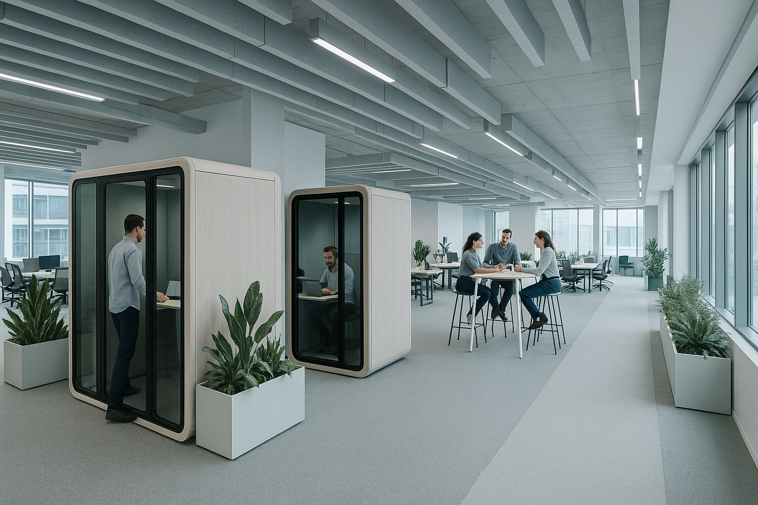 Geluidsdichte cabines in modern kantoor