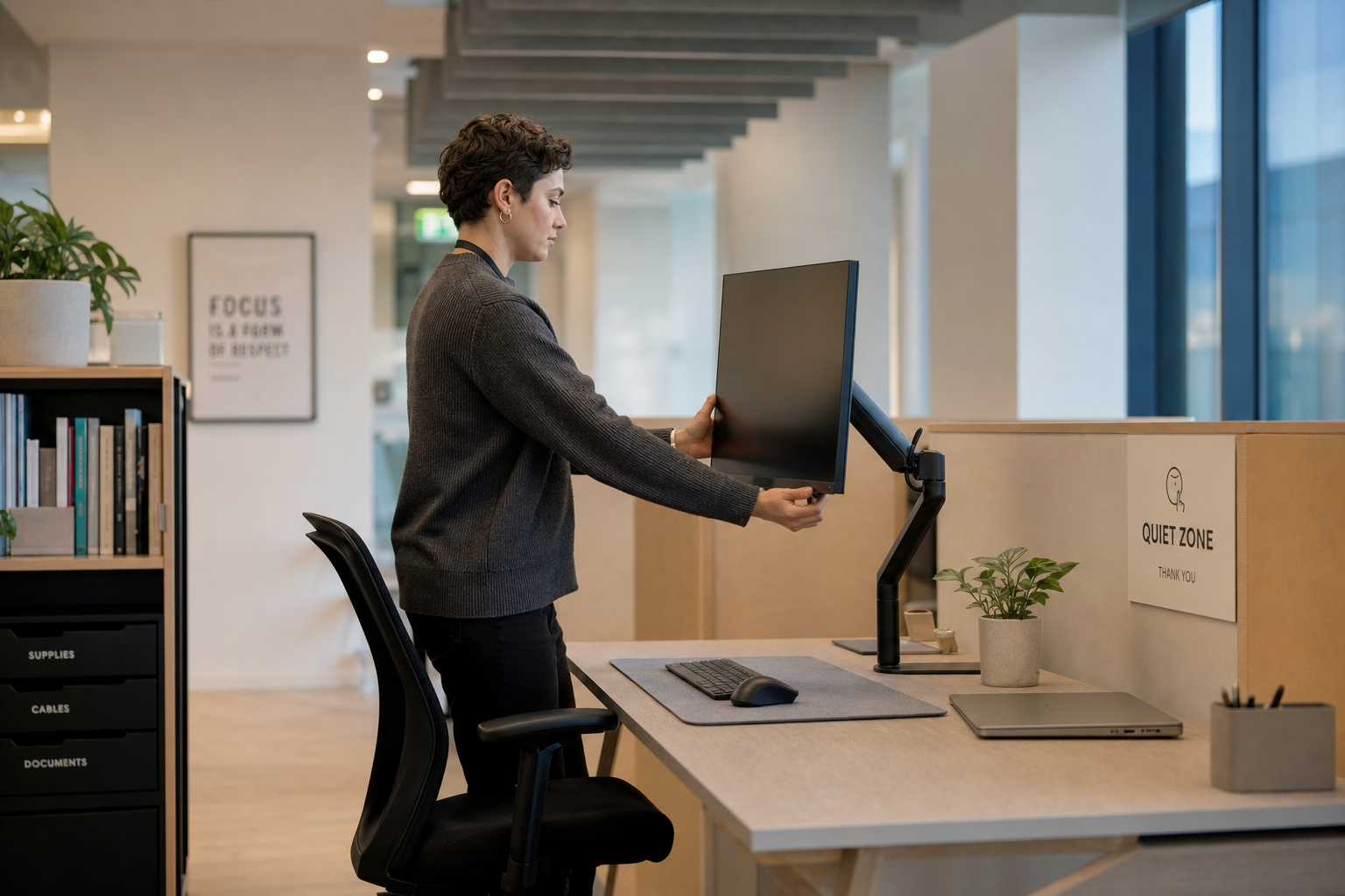 Prikkelarme werkplek met akoestische panelen