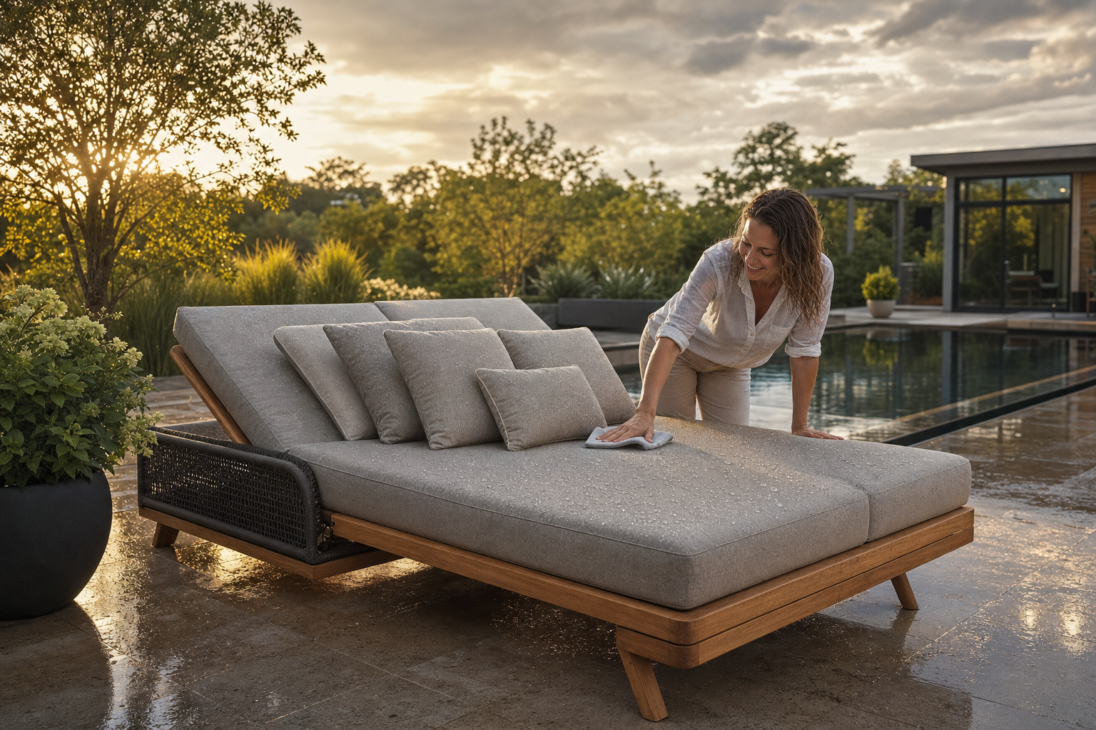 Luxe loungebed buiten in moderne tuin