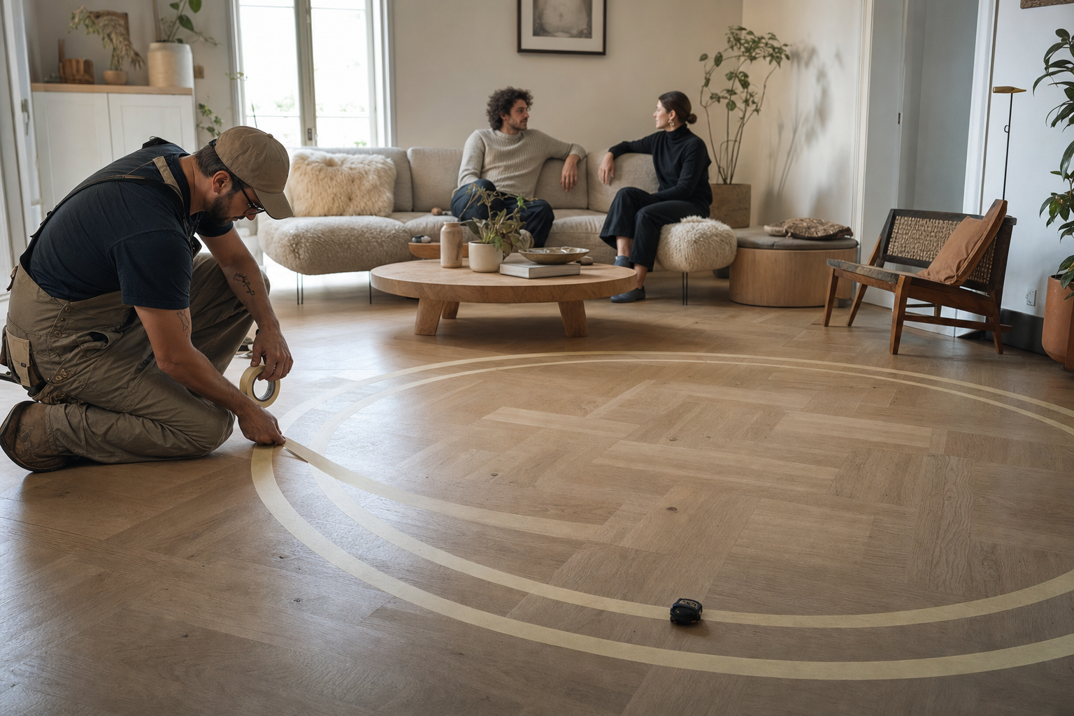 Ronde bank op maat in moderne woonkamer