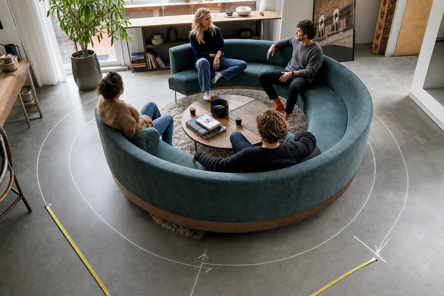 Meting en dimensionering van ronde bank op maat